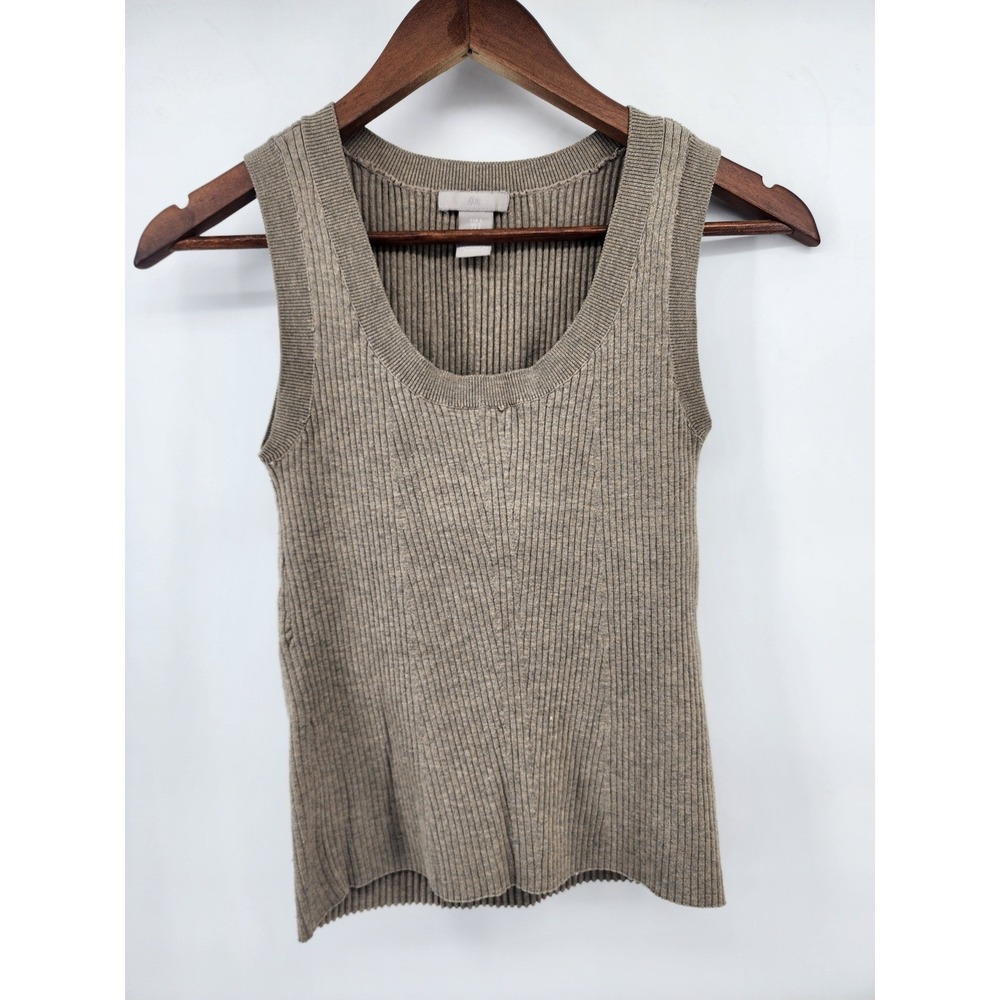 H&M Womens Small Taupe Brown Ribbed Knit Scoop Neck Sleeveless‎ Tank Top Sweater